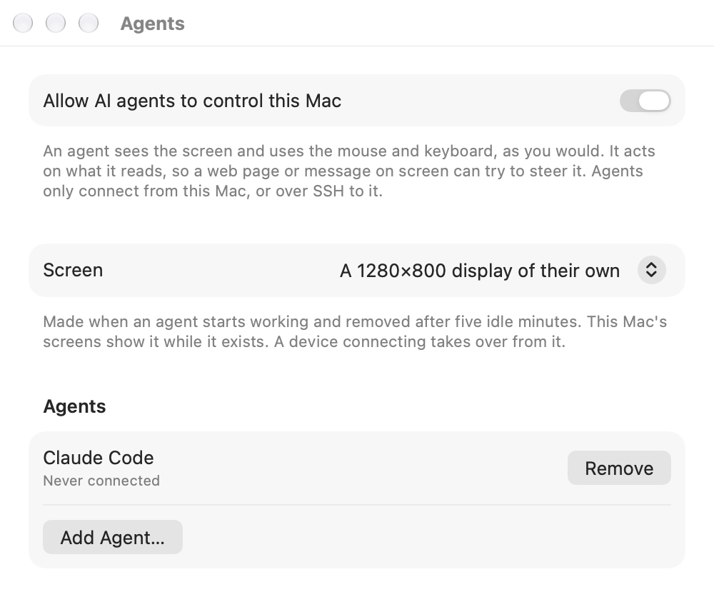 Agent settings in MacRemote Server