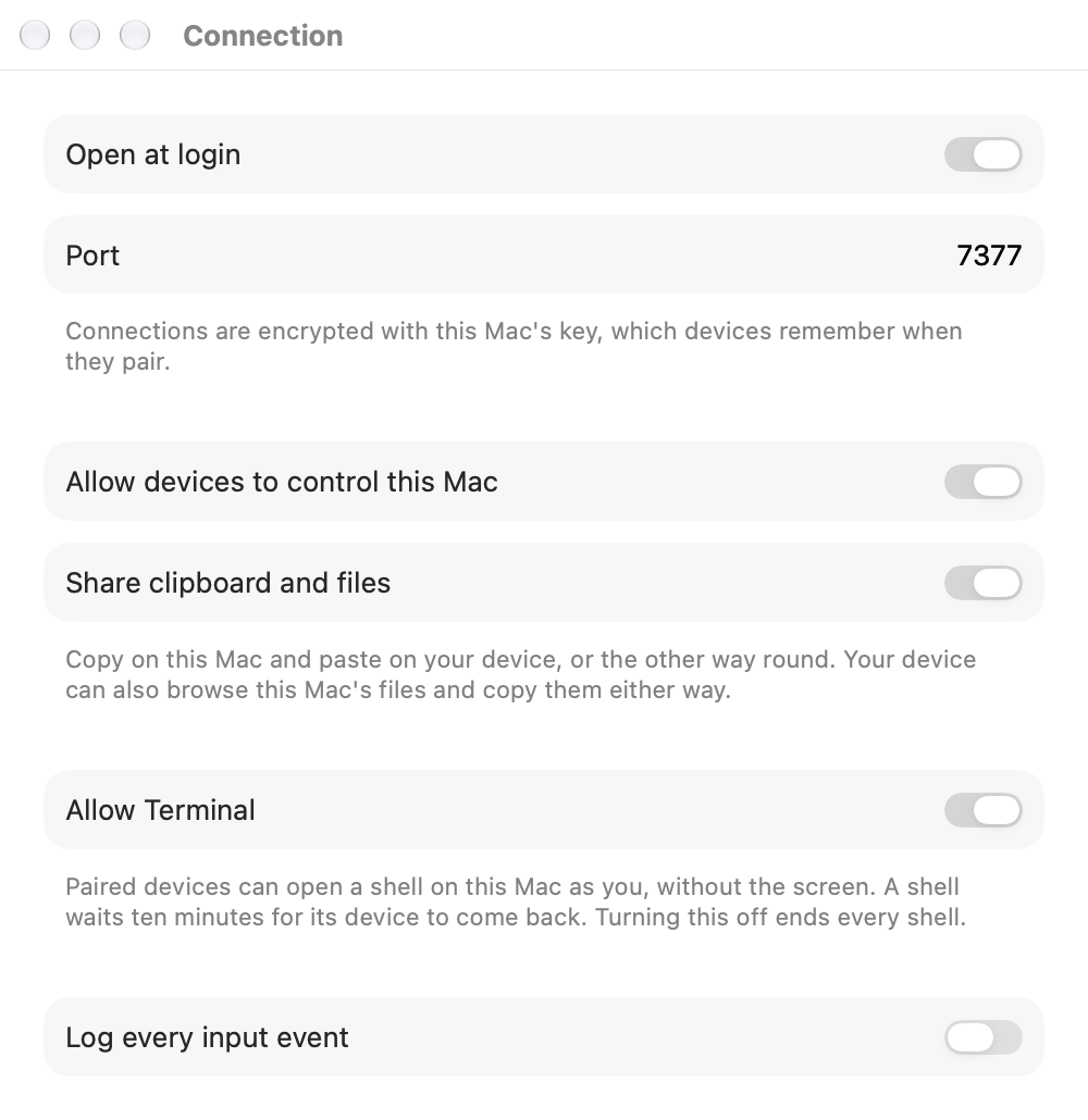 Server connection settings